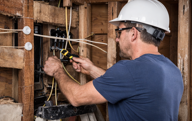 whole house rewiring electrician working on home wiring