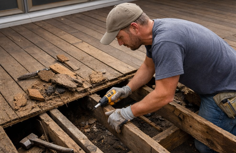 repairing damaged wooden deck boards