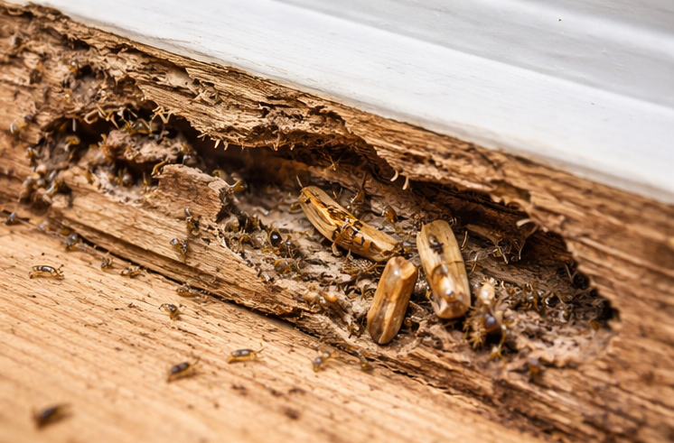 termites damaging wooden beam