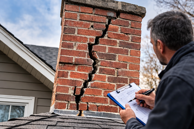 cracked brick chimney inspection