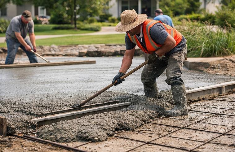 Concrete driveway pouring and leveling
