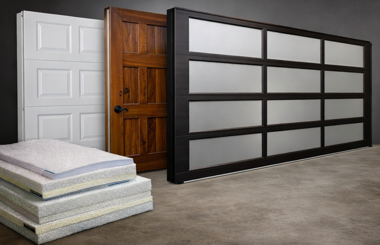 garage door material options steel wood glass