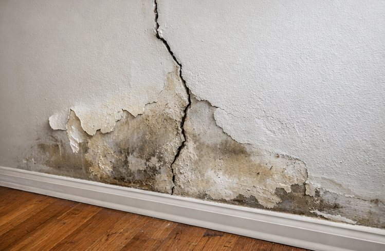 water damaged interior wall