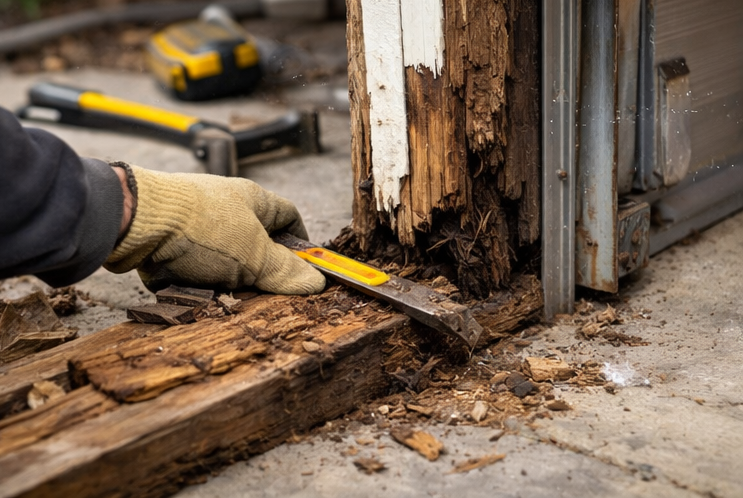 rotten garage door frame repair