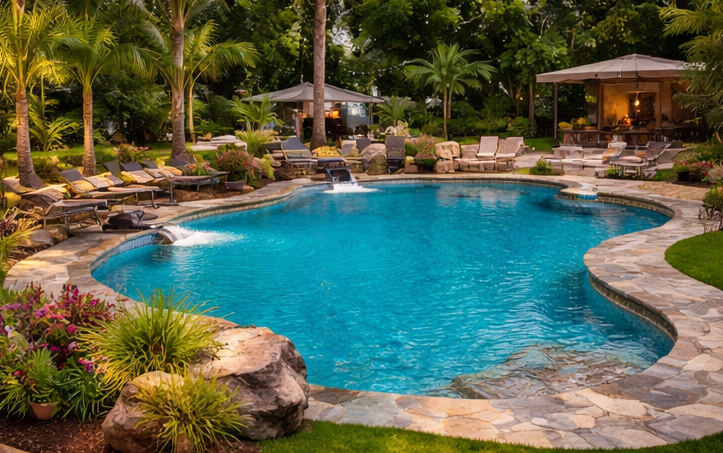 backyard inground pool design with patio