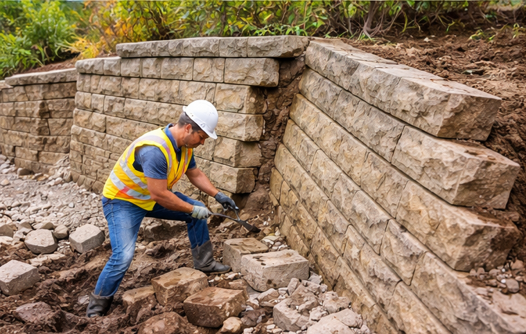retaining wall repair stone blocks