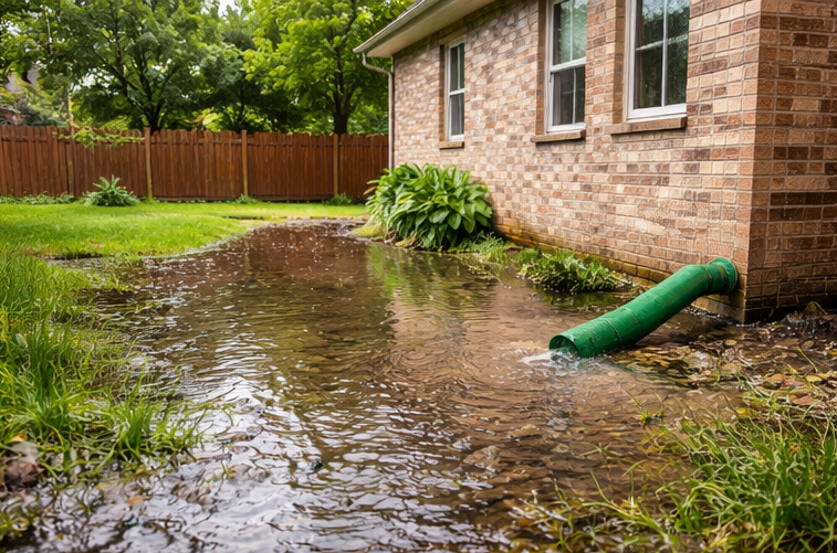 water pooling near house foundation after rain