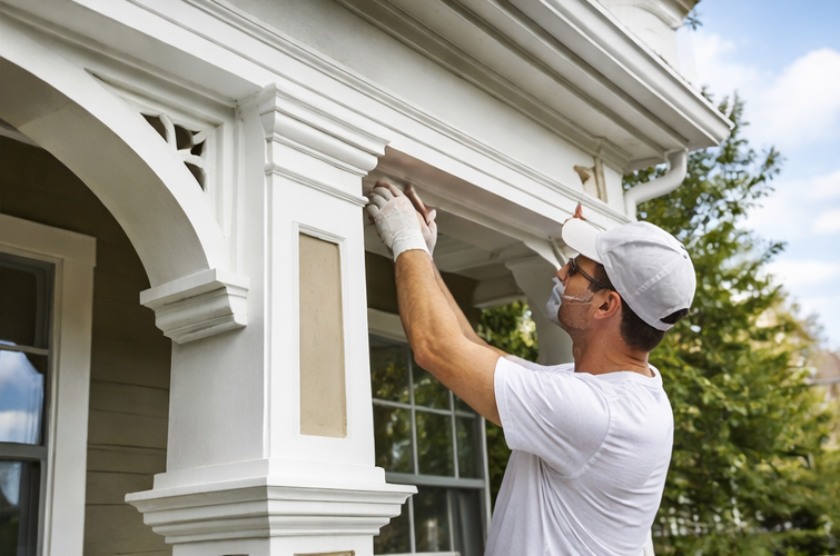 painting detailed exterior trim work