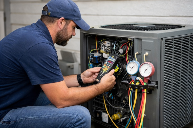 hvac maintenance technician checking system
