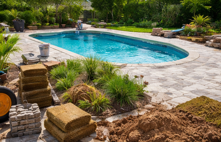pool landscaping and construction work