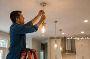electrician installing kitchen pendant light
